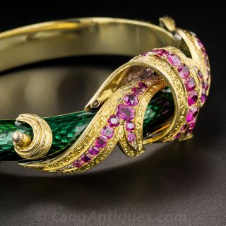 French Antique Enamel and Ruby Bangle