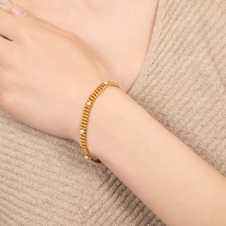 French Antique Fancy Curb Link and Natural Pearl Bracelet