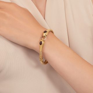 French Antique Garnet and Ruby Snake Bangle Bracelet