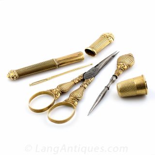 French Antique Gold Sewing Kit in Case