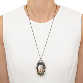 French Antique Limoges Multi-Stone Locket Pendant/Brooch