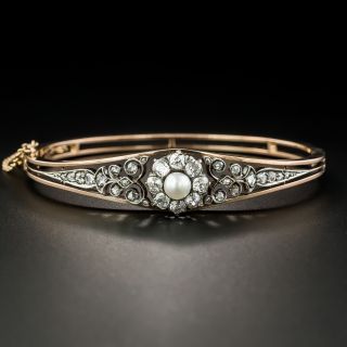 French Antique Natural Pearl and Diamond Bangle Bracelet - 2