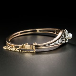 French Antique Natural Pearl and Diamond Bangle Bracelet