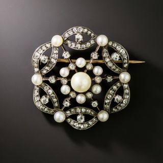 French Antique Natural Pearl and Diamond Circlet Brooch - 3