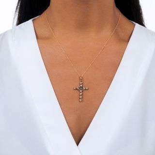 French Antique Natural Pearl and Diamond Cross