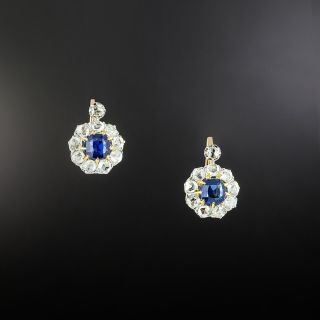 French Antique No-Heat Sapphire and Rose-Cut Diamond Earrings - 2