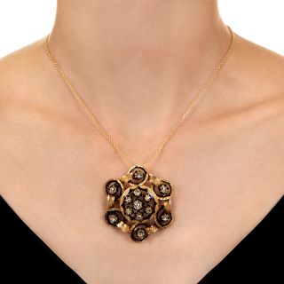 French Antique Rose-Cut Diamond and Enamel Pendant/Brooch