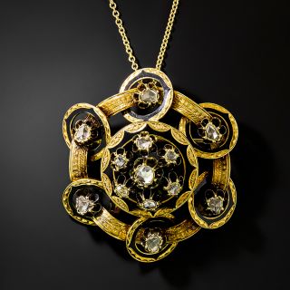 French Antique Rose-Cut Diamond and Enamel Pendant/Brooch - 2