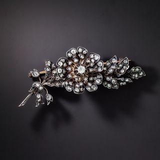 French Antique Rose-Cut Diamond Flower Brooch - 1
