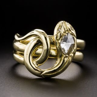 French Antique Rose-Cut Diamond Snake Ring - 2