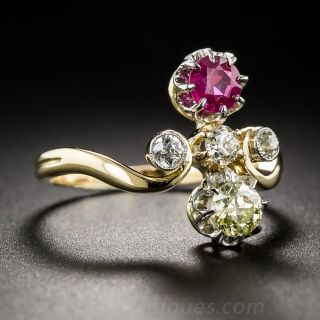 French Antique Ruby and Yellow Diamond Ring