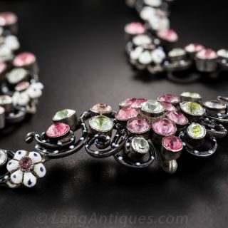 French Antique Silver, Enamel and Paste Necklace