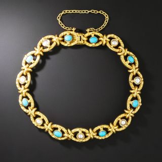 French Antique Turquoise and Pearl Bracelet - 2