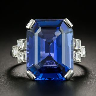 French Art Deco 10.48 No-Heat Ceylon Sapphire and Diamond Ring - 3