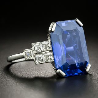 French Art Deco 10.48 No-Heat Ceylon Sapphire Diamond Ring