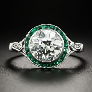 French Art Deco 2.70 Carat Diamond Calibre Emerald Engagement Ring - 1