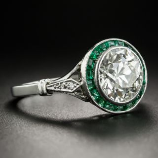 French Art Deco 2.70 Carat Diamond Calibre Emerald Engagement Ring