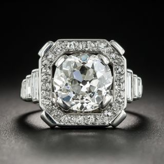 French Art Deco 3.49 Carats Platinum Diamond Ring - GIA J  VS2  - 1