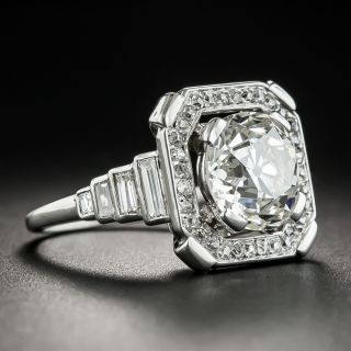 French Art Deco 3.49 Carat Platinum Diamond Ring - GIA J  VS2 