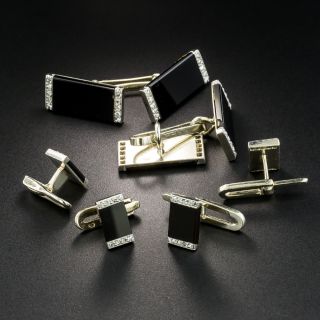 French Art Deco Diamond and Onyx Stud Set