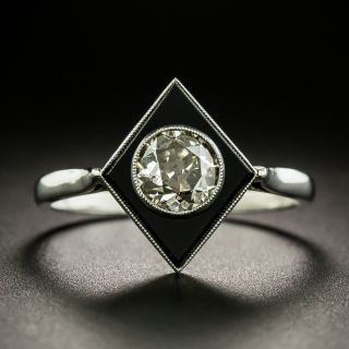 French Art Deco .65 Carat Diamond and Onyx Ring - 2