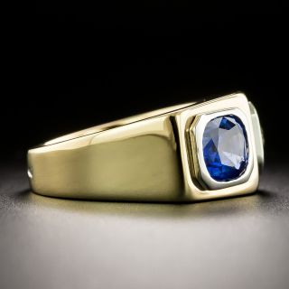 French Art Deco .95 Carat Cushion-Cut Diamond and No-Heat Sapphire Ring - GIA