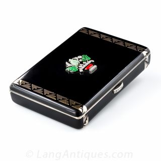 French Art Deco Black Enamel Compact