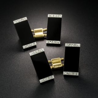 French Art Deco Black Onyx and Diamond Cufflinks - 2