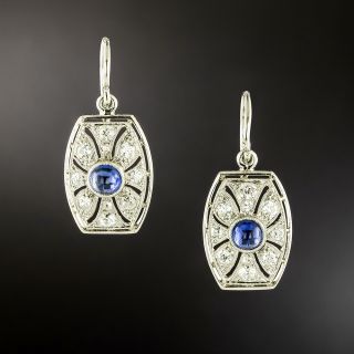 French Art Deco Cabochon Sapphire and Diamond Earrings - 3