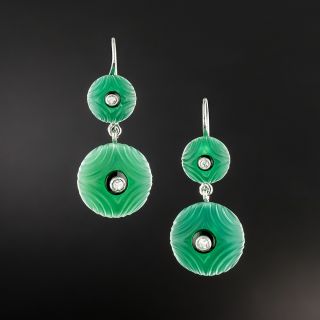 French Art Deco Chalcedony, Diamond and Onyx Earrings  - 2