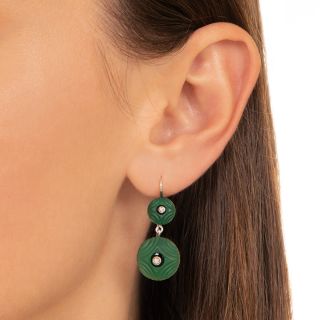 French Art Deco Chalcedony, Diamond and Onyx Earrings 