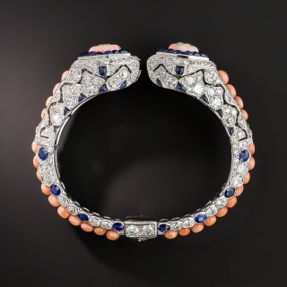 French Art Deco Coral, Diamond and Sapphire Bangle - 6