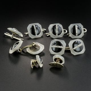 French Art Deco Crystal, Onyx and Diamond 8 Piece Dress Set
