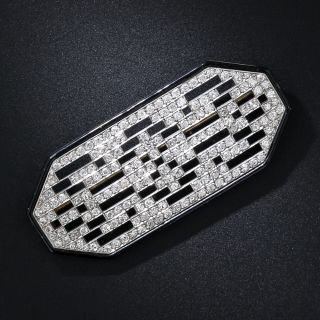 French Art Deco Diamond and Black Enamel Brooch - 6