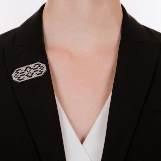 French Art Deco Diamond and Black Enamel Brooch