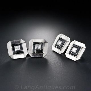 French Art Deco Diamond and Onyx Cufflinks - 1