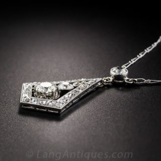 French Art Deco Diamond and Platinum Pendant Necklace