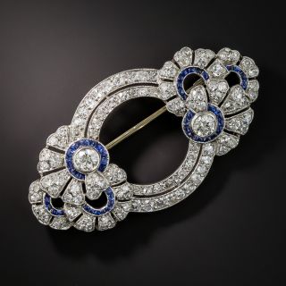 French Art Deco Diamond and Sapphire* Floral Circles Brooch - 1