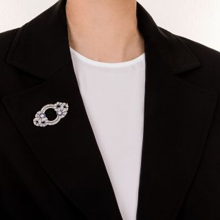 French Art Deco Diamond and Sapphire* Floral Circles Brooch