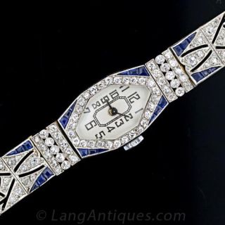 French Art Deco Diamond and Sapphire Ladies Dress Watch