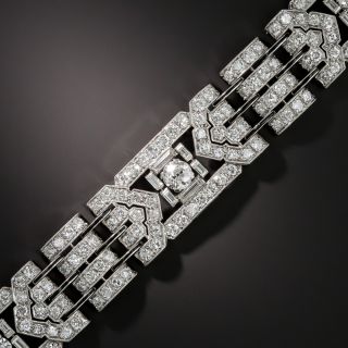 French Art Deco Diamond Platinum Black Enamel Bracelet - 1