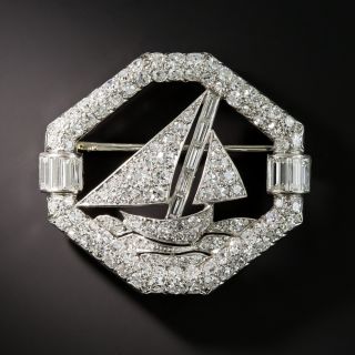 French Art Deco Diamond Sailboat Brooch by Henry Kahn - 1