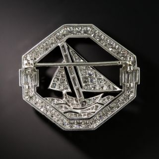 French Art Deco Diamond Sailboat Brooch by Henry Kahn