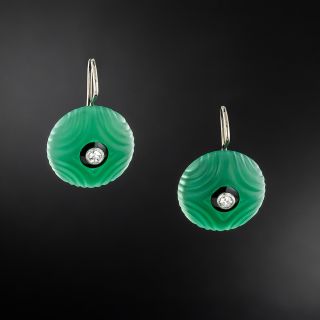 French Art Deco Green Chalcedony and Diamond Earrings - 3