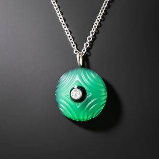French Art Deco Green Chalcedony and Diamond Pendant - 3