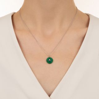 French Art Deco Green Chalcedony and Diamond Pendant