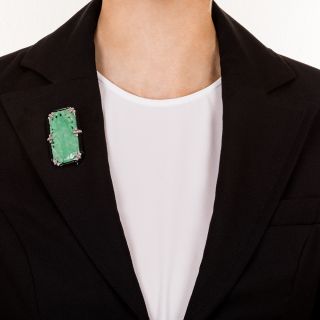 French Art Deco Jadeite, Diamond and Enamel Brooch