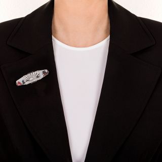 French Art Deco Japonesque Diamond Brooch