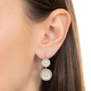 French Art Deco Natural Pearl and Diamond Dangle Earrings