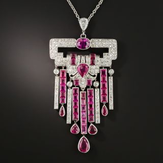 French Art Deco No-Heat Ruby Platinum Diamond Necklace - GIA - 3